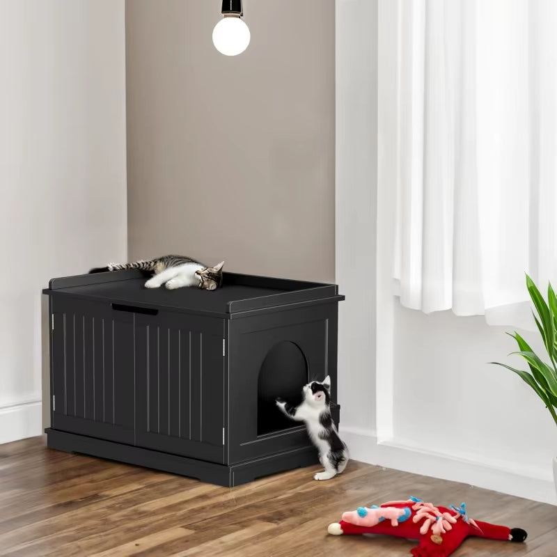 Cat Litter Box Enclosure Litter Box Furniture Hidden Wooden Litter Cabinet W/Removable Dividers, Cabinet for Cat Washroom Storag