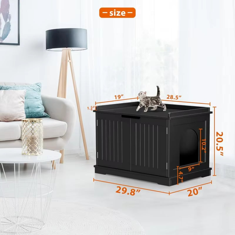 Cat Litter Box Enclosure Litter Box Furniture Hidden Wooden Litter Cabinet W/Removable Dividers, Cabinet for Cat Washroom Storag