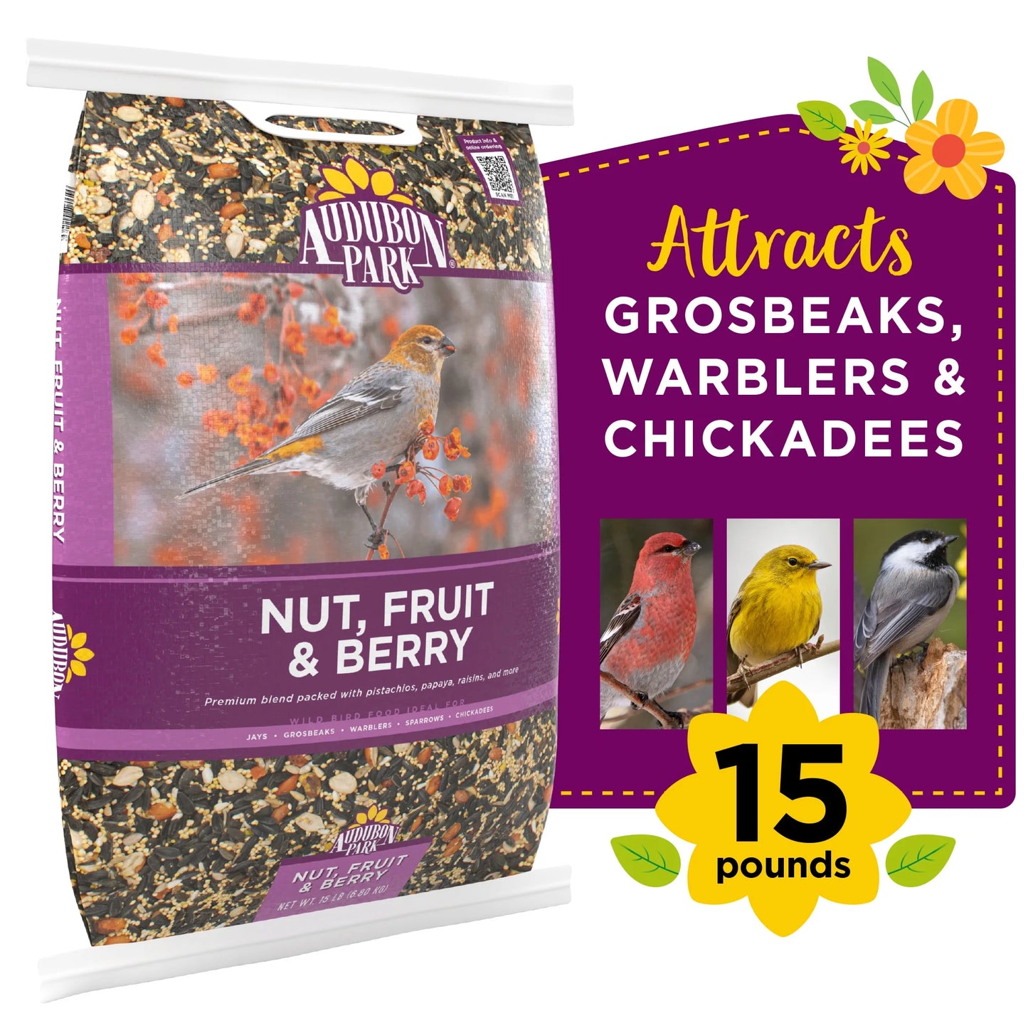 Wild Bird Seed, Songbird Extreme Wild Bird Food and Nut, Fruit & Berry Wild Bird Food, 15 Lbs. Each, 30 Lbs. Total