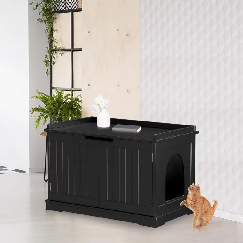 Cat Litter Box Enclosure Litter Box Furniture Hidden Wooden Litter Cabinet W/Removable Dividers, Cabinet for Cat Washroom Storag