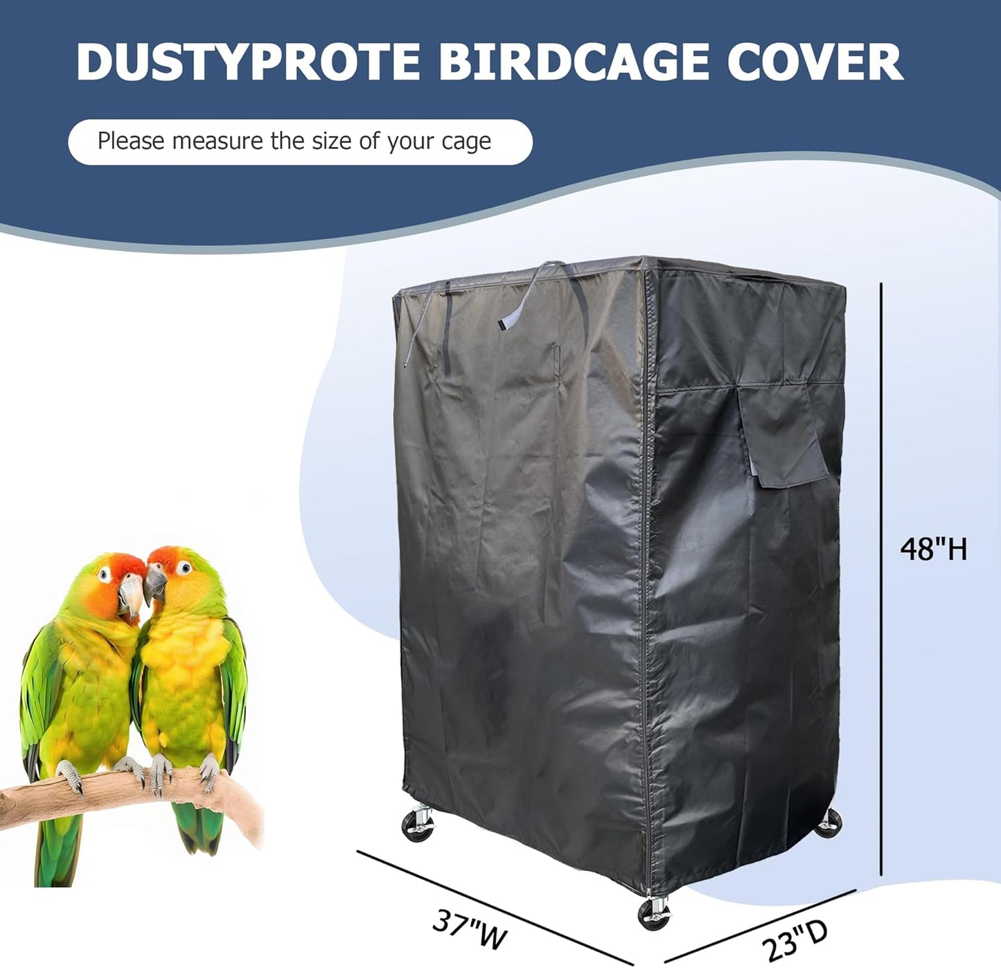 Birdcage Cover, Universal Bird Cage Cover Good Night Blackout, Parrot Cage Cover Breathable, Black, 37 "W X 25 "D X 48 "H, Cover Only