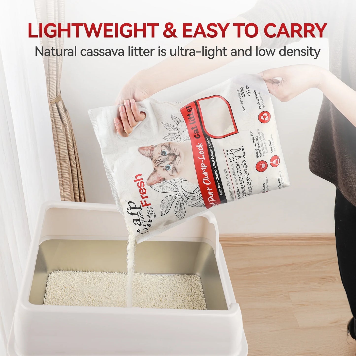 Natural Cassava Grain Cat Litter, 10Lb – Superior Clumping | Eco-Friendly | Low Dust | 24/7 Odor Control Cassava Kitty Litter, Unscented
