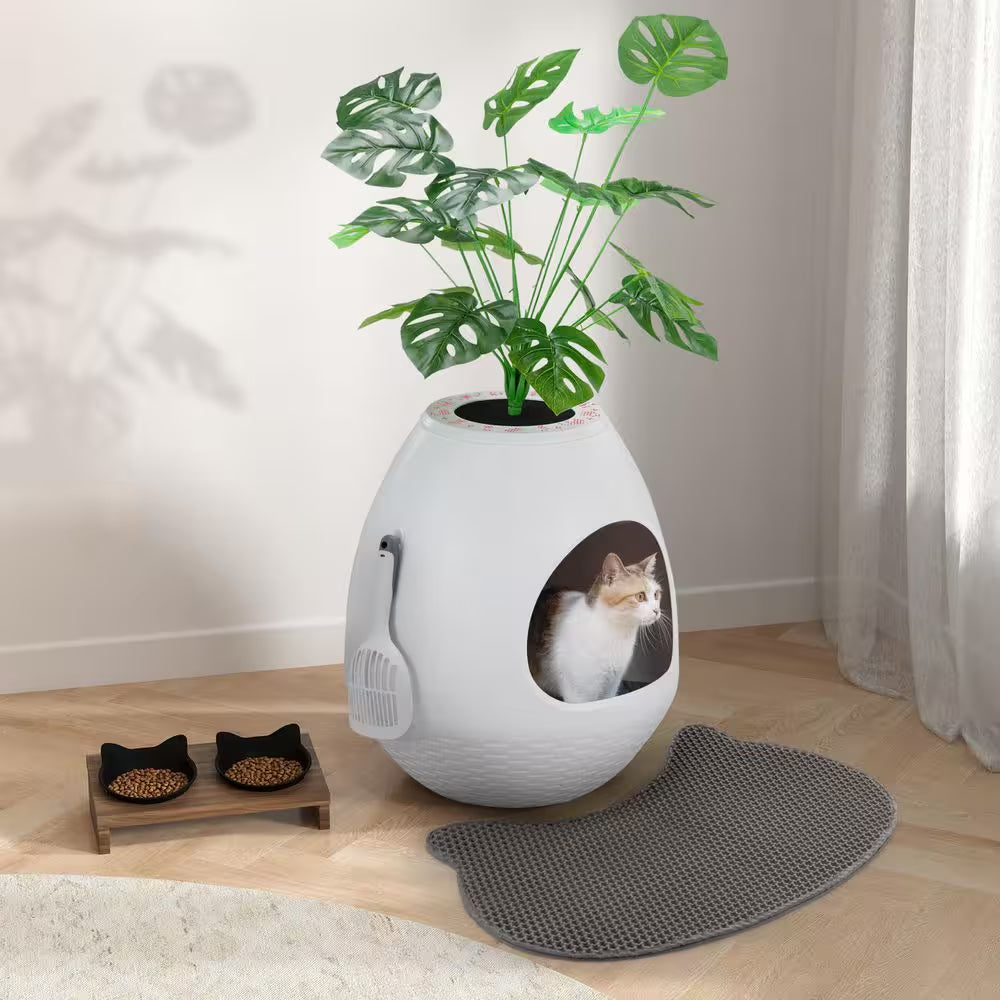 Cat Litter Box Plant Hidden with Smart Odor Removal System and Trap Mat