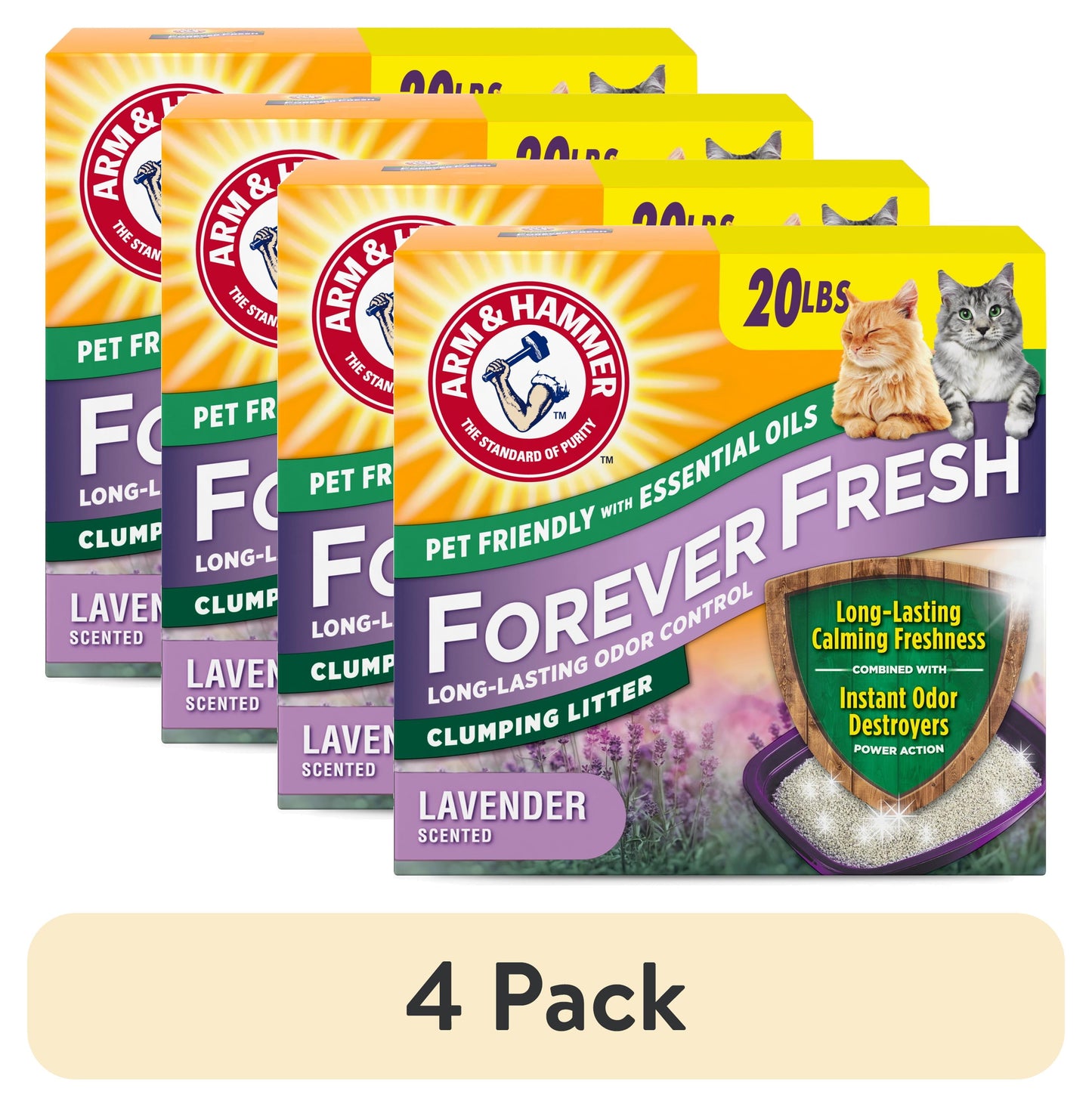 (4 Pack) Forever Fresh Clumping Cat Litter, Lavender Essential Oils, Multi-Cat, 20 Lb