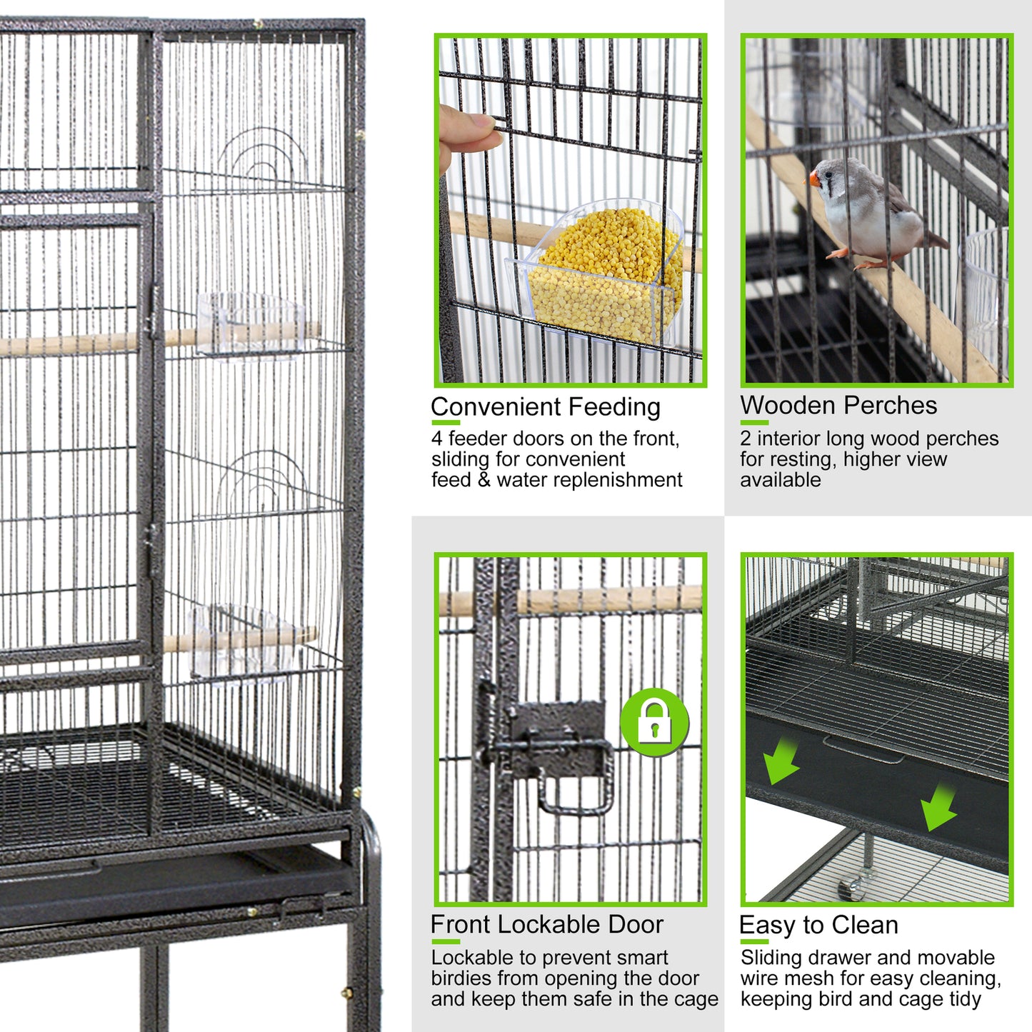 Bird Cage Large Play Top Bird Parrot Finch Cage Macaw Cockatoo Pet Supplies 53"