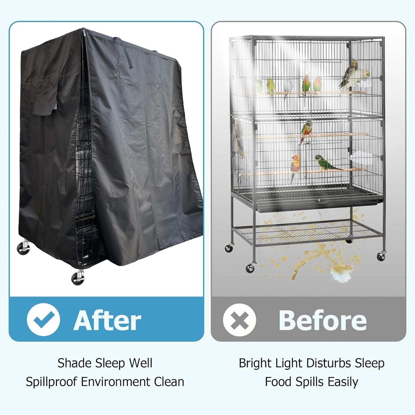 Birdcage Cover, Universal Bird Cage Cover Good Night Blackout, Parrot Cage Cover Breathable, Black, 37 "W X 25 "D X 48 "H, Cover Only