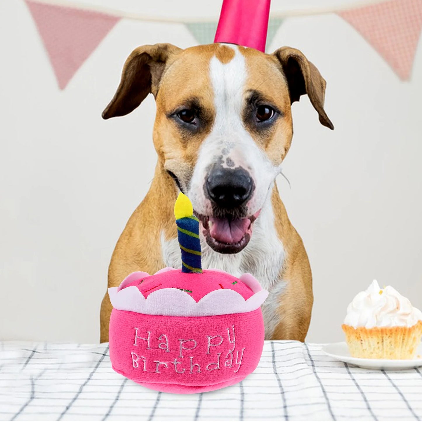 Gum Soothing Dog Toy Pink Plush Birthday Present 1Set