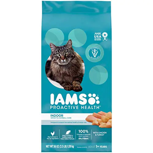 IAMS Proactive Health Dry Cat Food Adult - Indoor Weight & Hairball Care - Chicken & Turkey 1.59kg Bag
