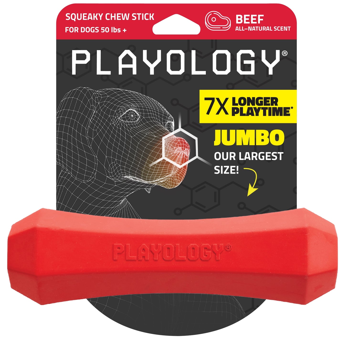Dog Toys | Squeaky & Durable Chew Stick, Beef Scented Toy - Jumbo