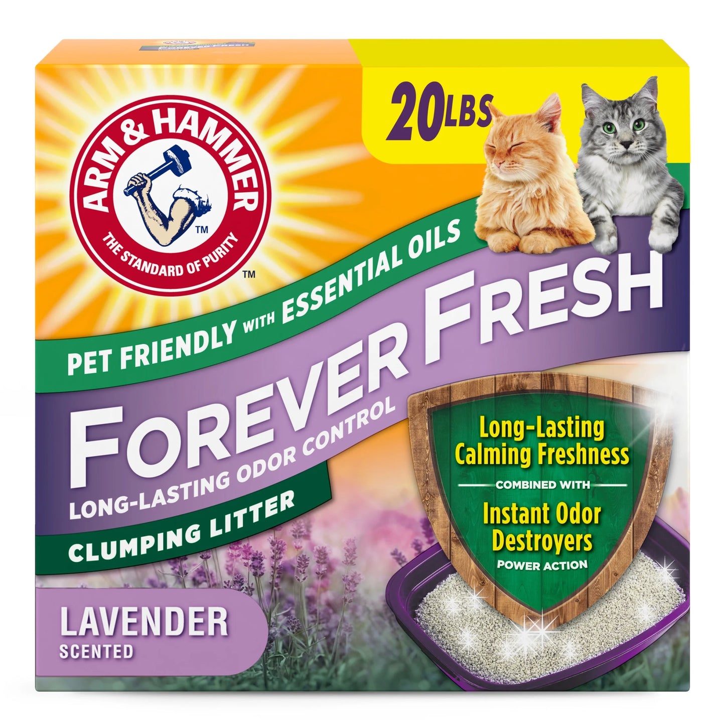 (4 Pack) Forever Fresh Clumping Cat Litter, Lavender Essential Oils, Multi-Cat, 20 Lb