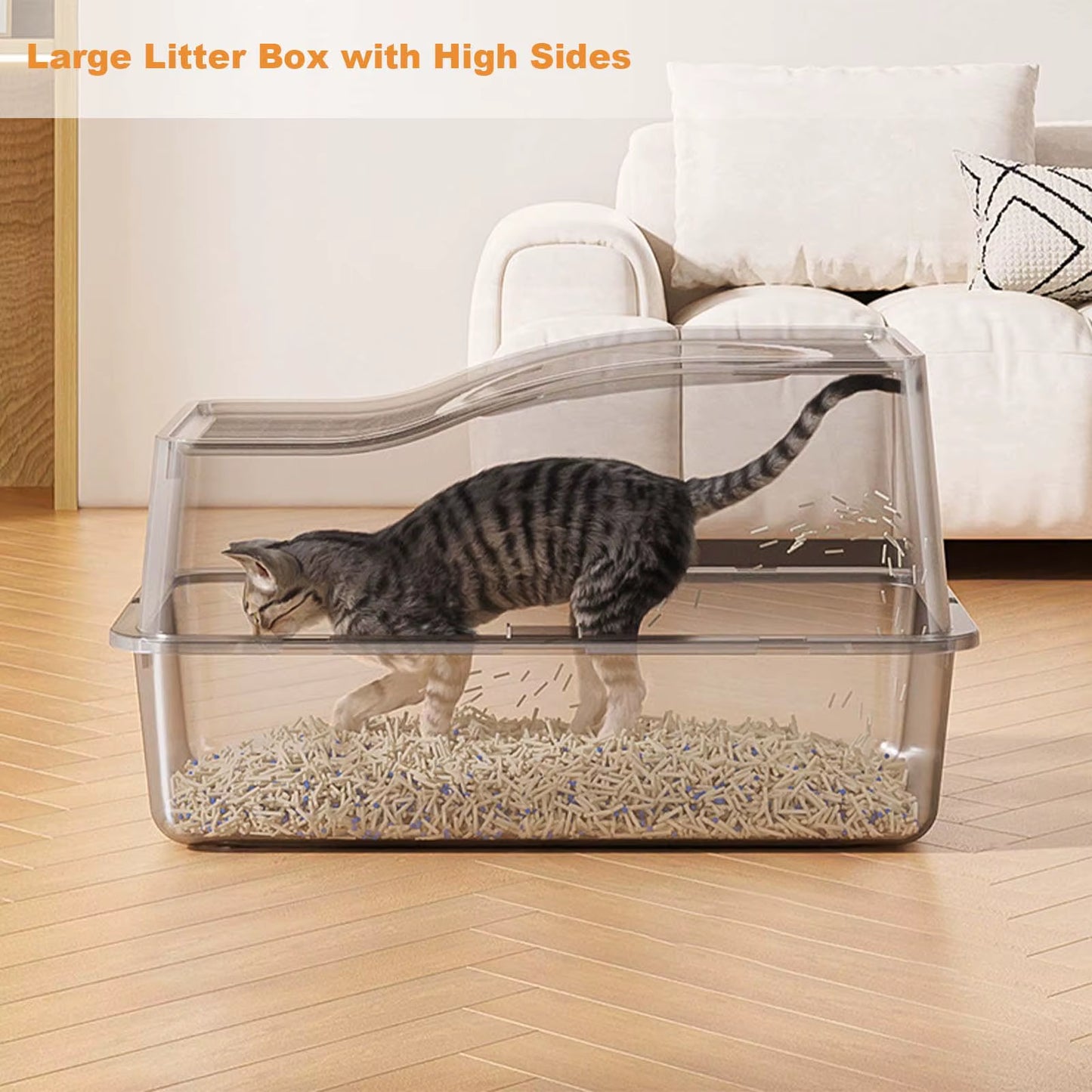 Stainless Steel Litter Box with Lid, Enclosed Litter Box with Cat Litter Mat and Scoop, Extra Large High Sided Cat Litter Trays
