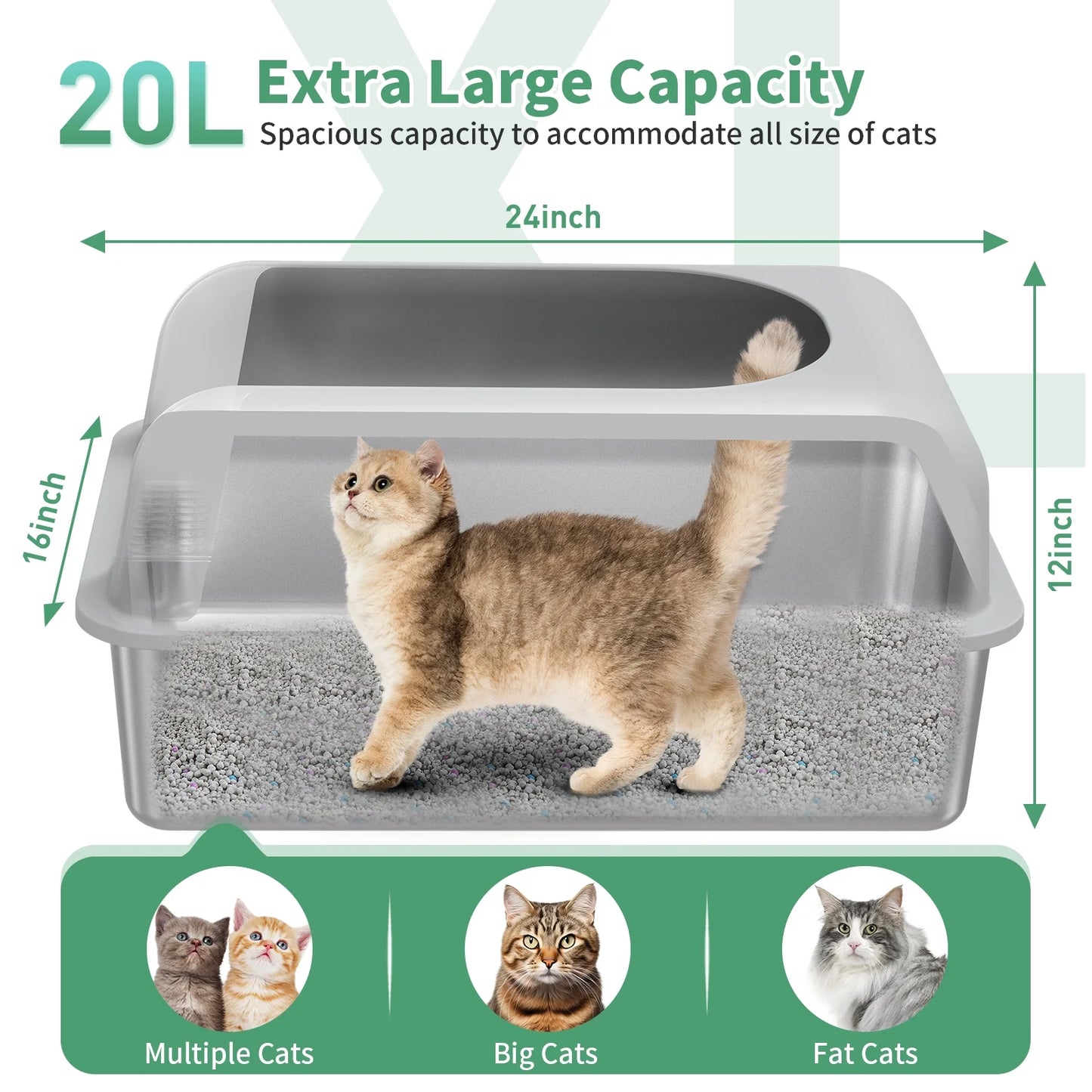 Stainless Steel Cat Litter Boxes with Lid High Wall Sides Enclosure for Small Mulit Big Cat