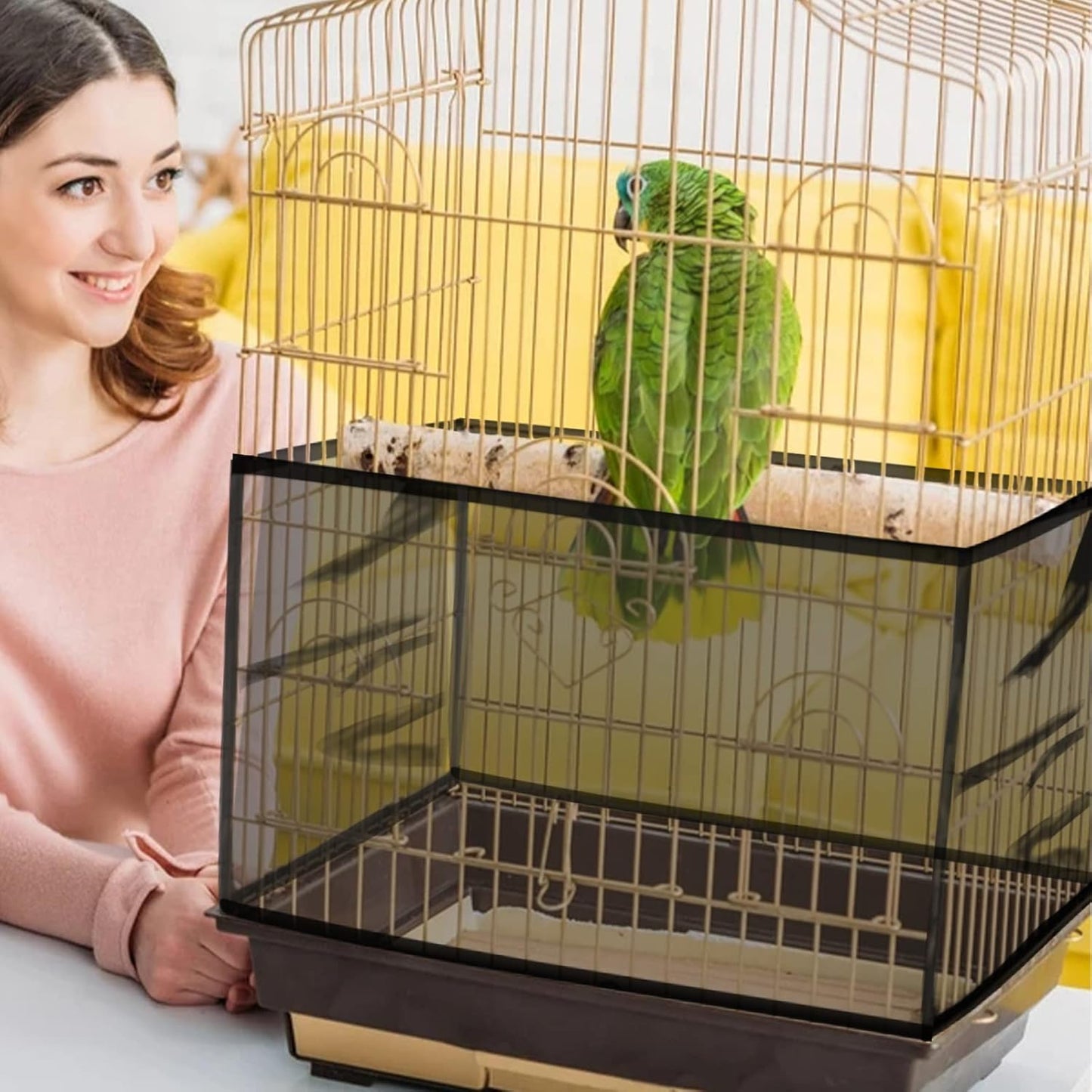 2Pcs Large Bird Cage Cover, Adjustable Parrot Nylon Airy Soft Mesh Net, Universal Seed Feather Catcher, Birdcage Cover Skirt Sheer Guard for Parakeet Macaw round Square Cages