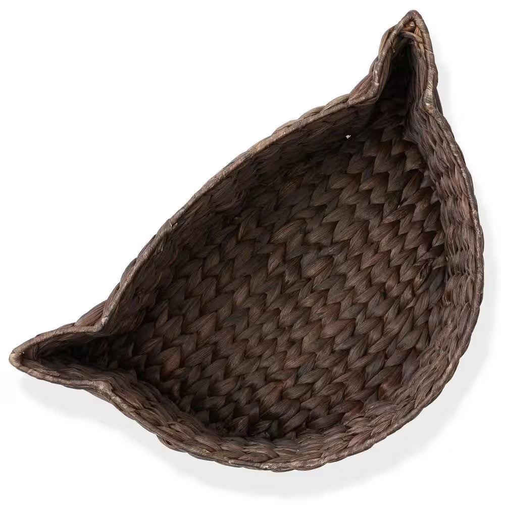Brown Espresso 17.5 In. X 7 In. Wicker Hyacinth Cat Shaped Decorative Basket Storage Organizer Bin for Pet Toys
