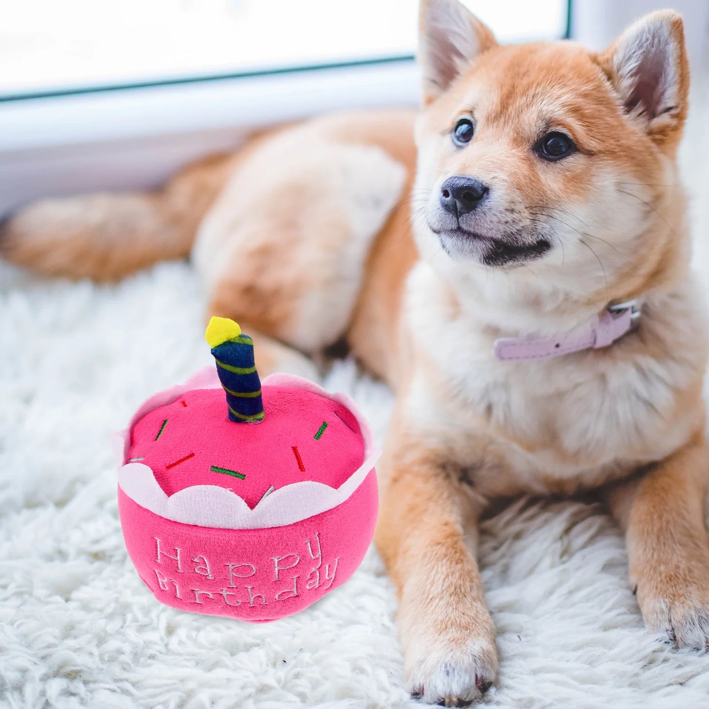 Gum Soothing Dog Toy Pink Plush Birthday Present 1Set
