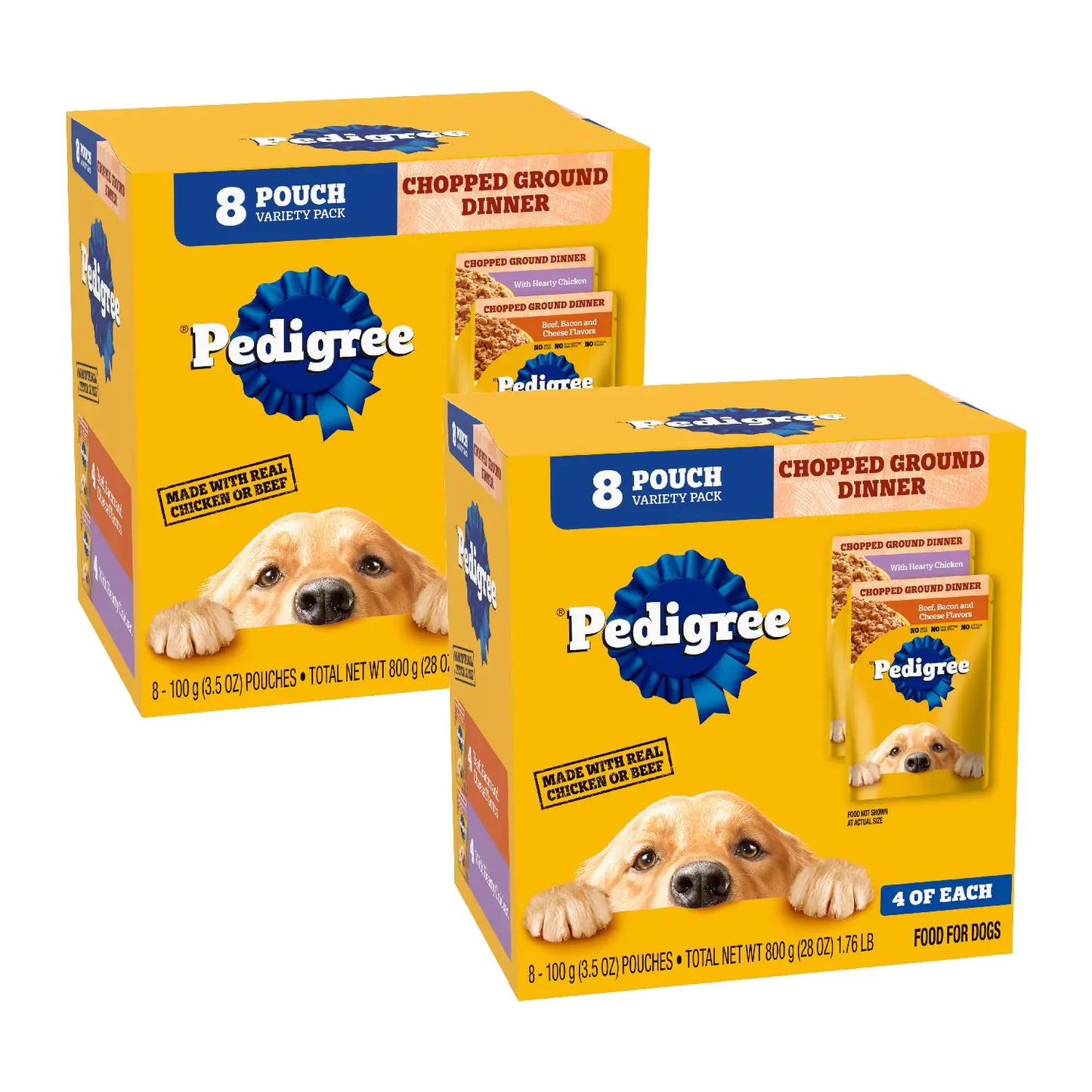 PEDIGREE CHOPPED GROUND DINNER Adult Soft Wet Dog Food 8-Count Variety Pack 3.5 oz Pouches (Pack of 2)