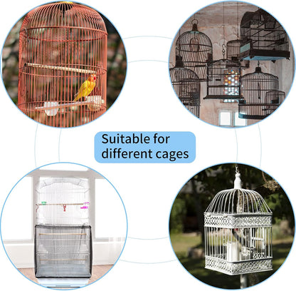 Universal Bird Cage Cover, Adjustable Parrot Nylon Airy Soft Mesh Net, Seed Feather Catcher, Birdcage Cover Skirt Sheer Guard for Parakeet Macaw round Square Cages (Black)