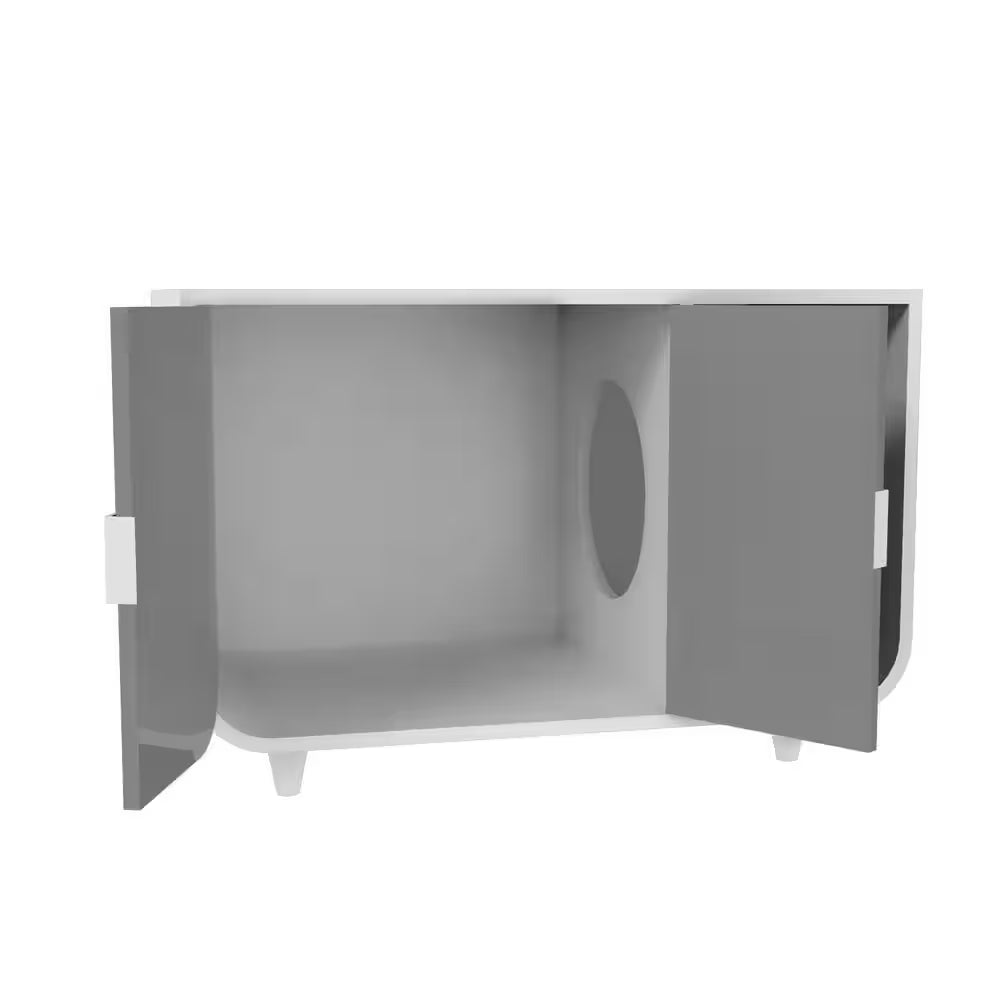 Large Dyad Wooden Cat Litter Box Enclosure and Side Table, Alpine White/Gray
