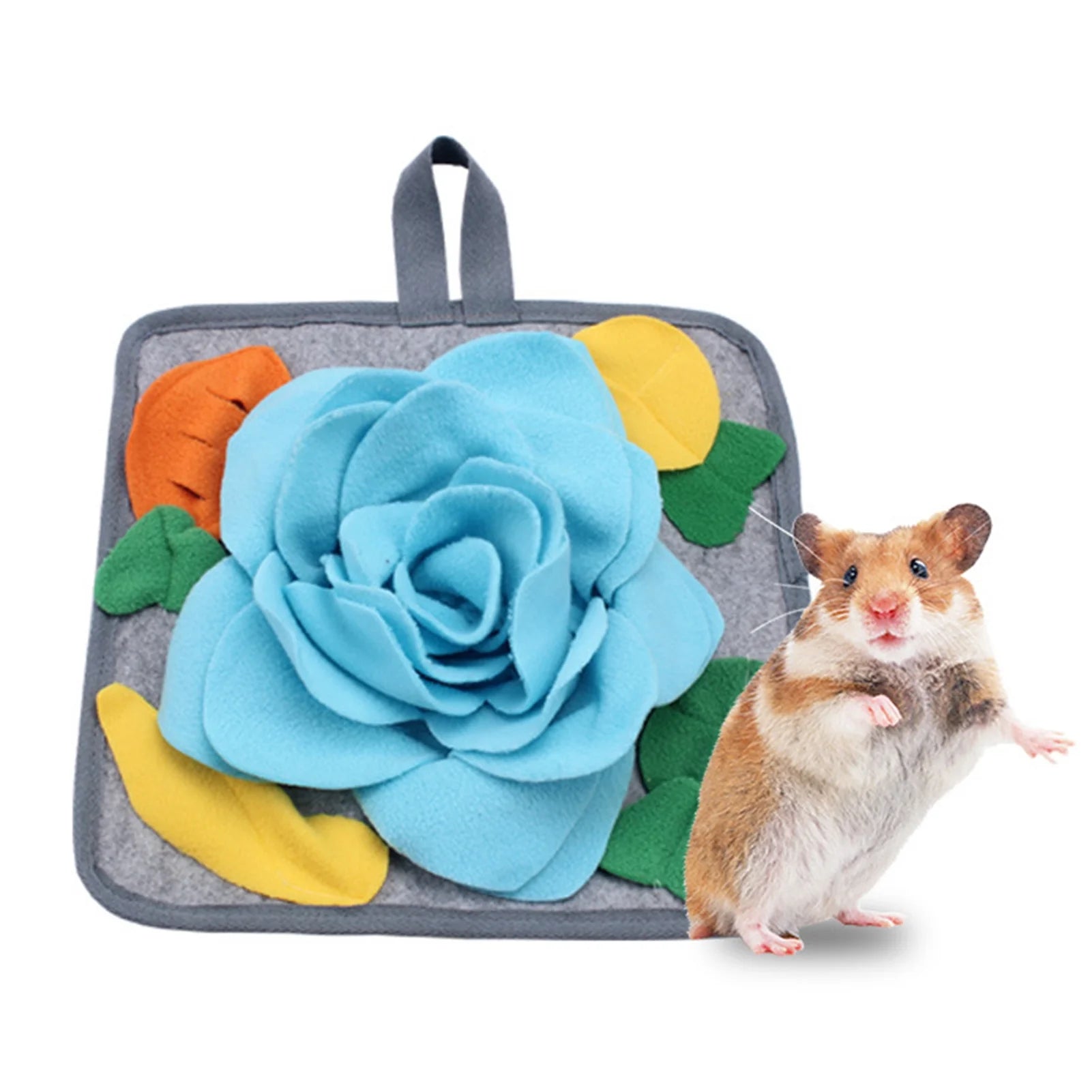 12 X 12 Rabbit Foraging Mat, Interactive Feed Game for Boredom, Flower Pattern Fleece Pet Snuffle Pad Bed Treat Dispenser for Rabbits Bunny Guinea Pigs Chinchillas Ferrets
