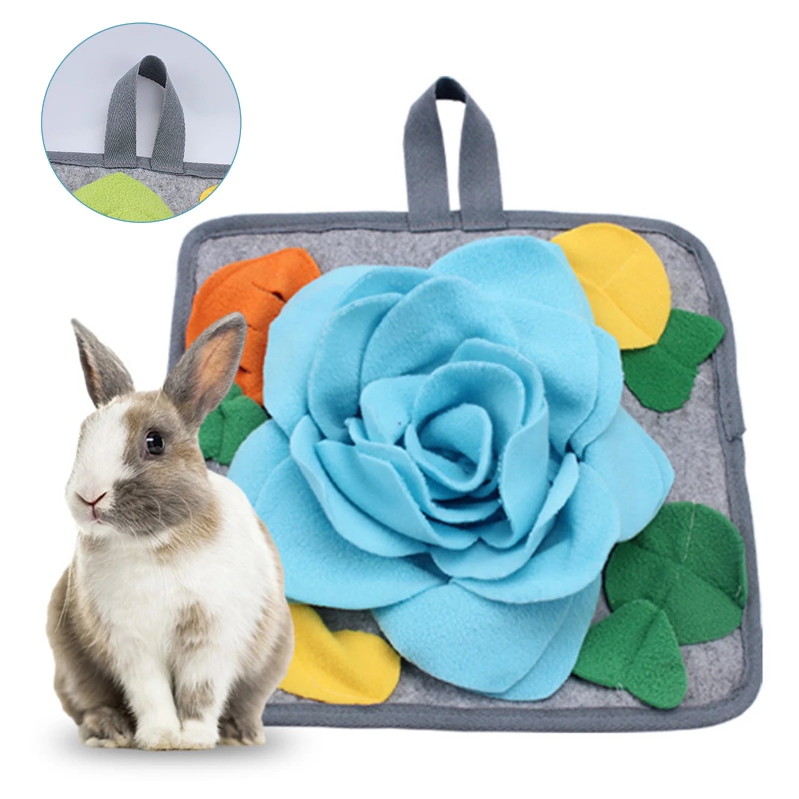 12 X 12 Rabbit Foraging Mat, Interactive Feed Game for Boredom, Flower Pattern Fleece Pet Snuffle Pad Bed Treat Dispenser for Rabbits Bunny Guinea Pigs Chinchillas Ferrets