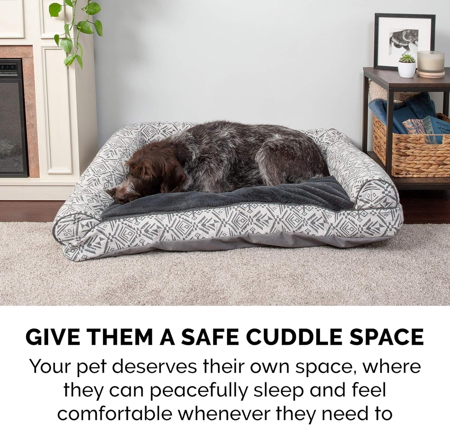 Pillow Dog Bed for Medium/Small Dogs W/ Removable Bolsters & Washable Cover - Plush & Southwest Kilim Woven Decor Sofa - Boulder Gray, Medium
