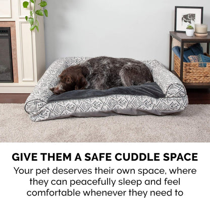 Pillow Dog Bed for Medium/Small Dogs W/ Removable Bolsters & Washable Cover - Plush & Southwest Kilim Woven Decor Sofa - Boulder Gray, Medium