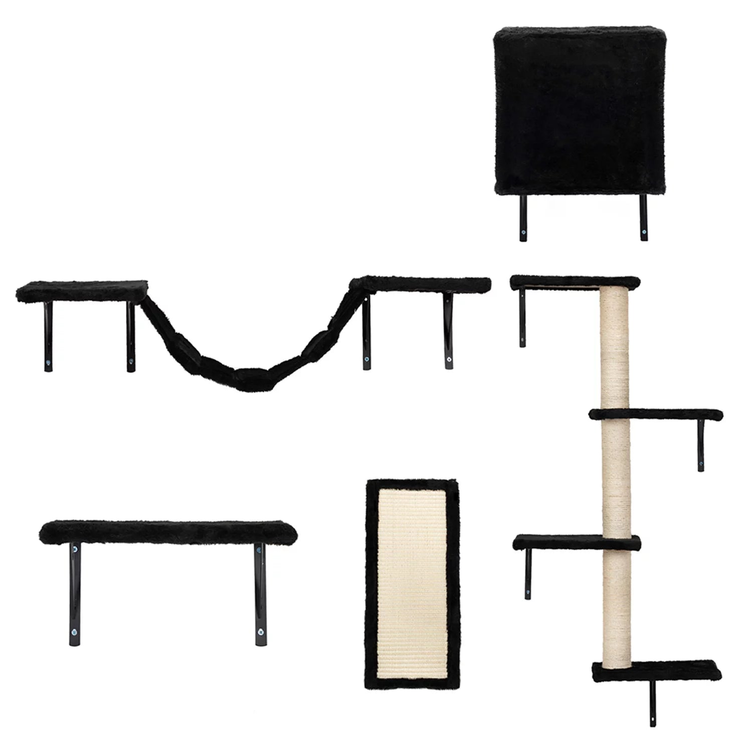 Cat Wall Shelves and Perches Set, Cat Tower for Adult Cats Mounted Cat Tree House for Indoor Cats Modern Furniture for Cat Sleeping Playing Lounging Climbing Cat Tree for Large, Black