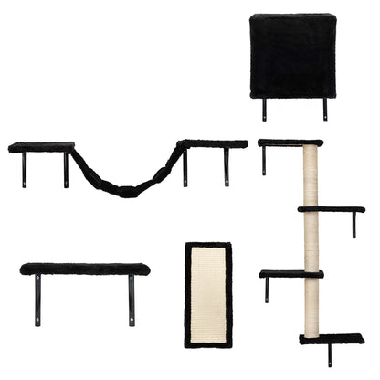 Cat Wall Shelves and Perches Set, Cat Tower for Adult Cats Mounted Cat Tree House for Indoor Cats Modern Furniture for Cat Sleeping Playing Lounging Climbing Cat Tree for Large, Black