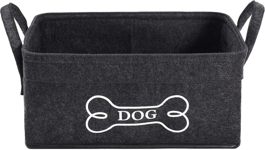 Dog Toy Basket Storage Dog Toy Bin in Felt Pet Toy Boxes Organizer - Perfect for Collecting Pet Toys, Blankets Leashes Dry Food Treats Bone - Dark Gray