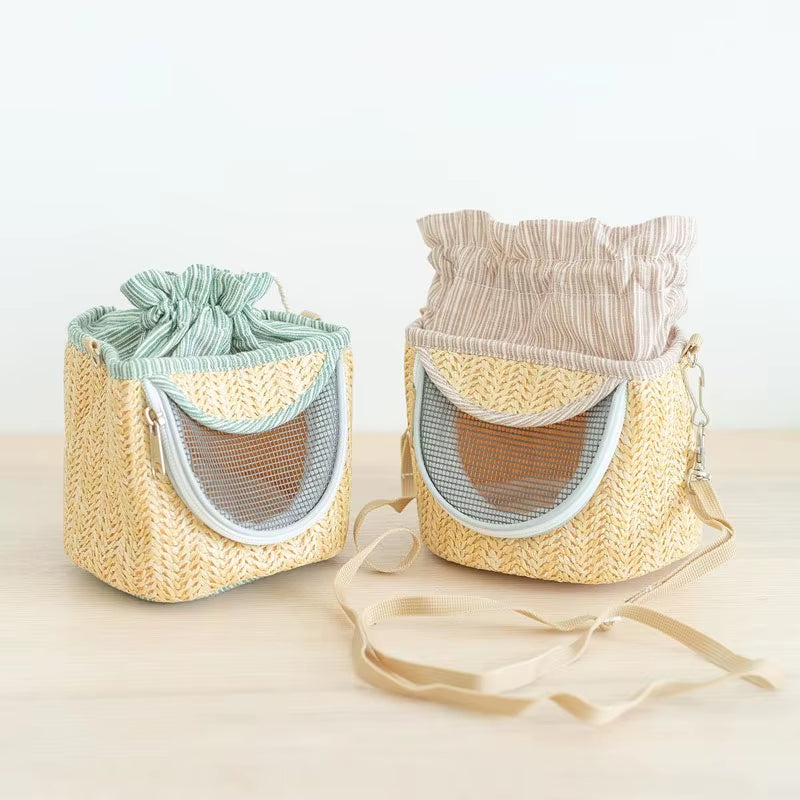 Parrot Cage Go Out with Straw Woven Peony Bird Small Pet Backpack Portable Breathable Outer Cage Bird Supplies Bird Cages
