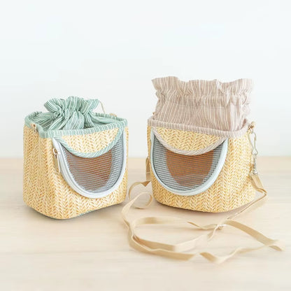 Parrot Cage Go Out with Straw Woven Peony Bird Small Pet Backpack Portable Breathable Outer Cage Bird Supplies Bird Cages