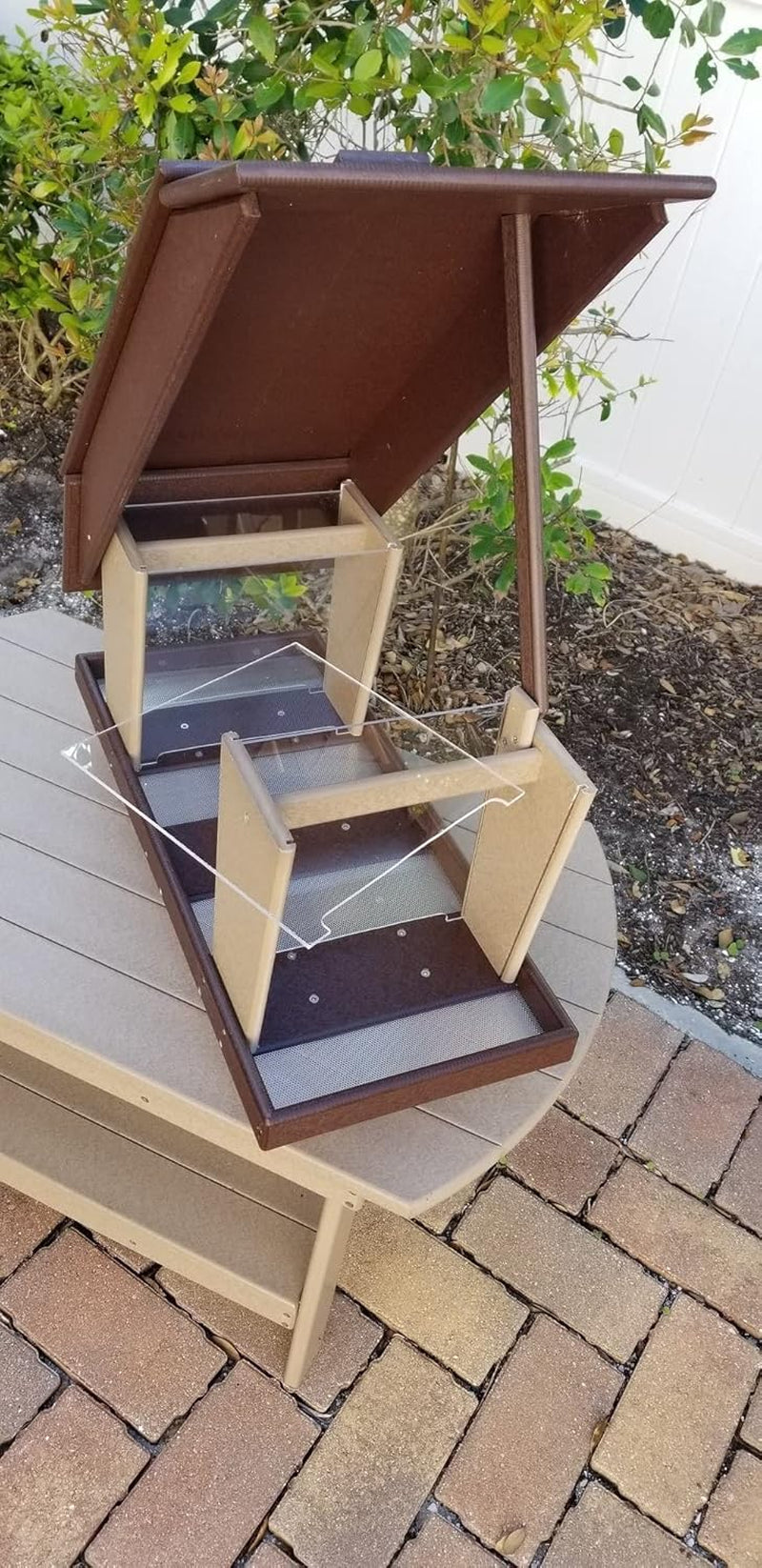 Poly Post Mount Extra Large Double Hopper Bird Feeder, Outdoor Wild Bird Feeder for Outside, USA Amish Made (Brown & Weatherwood)