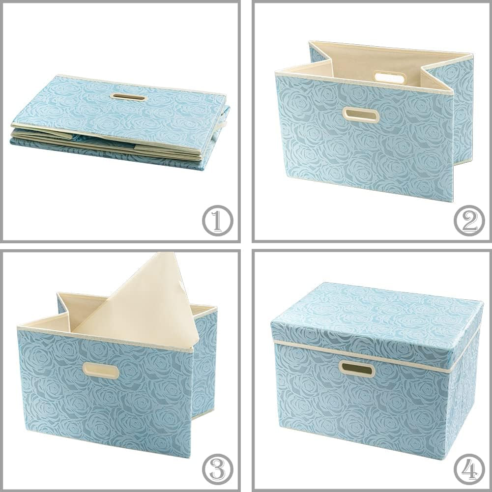 Collapsible Storage Cubes with Lids Fabric Decorative Storage Bins Boxes Organizer Containers Baskets with Cover Handles for Bedroom Closet Living Room 14.9X9.8X9.8 Inch 3 Pack