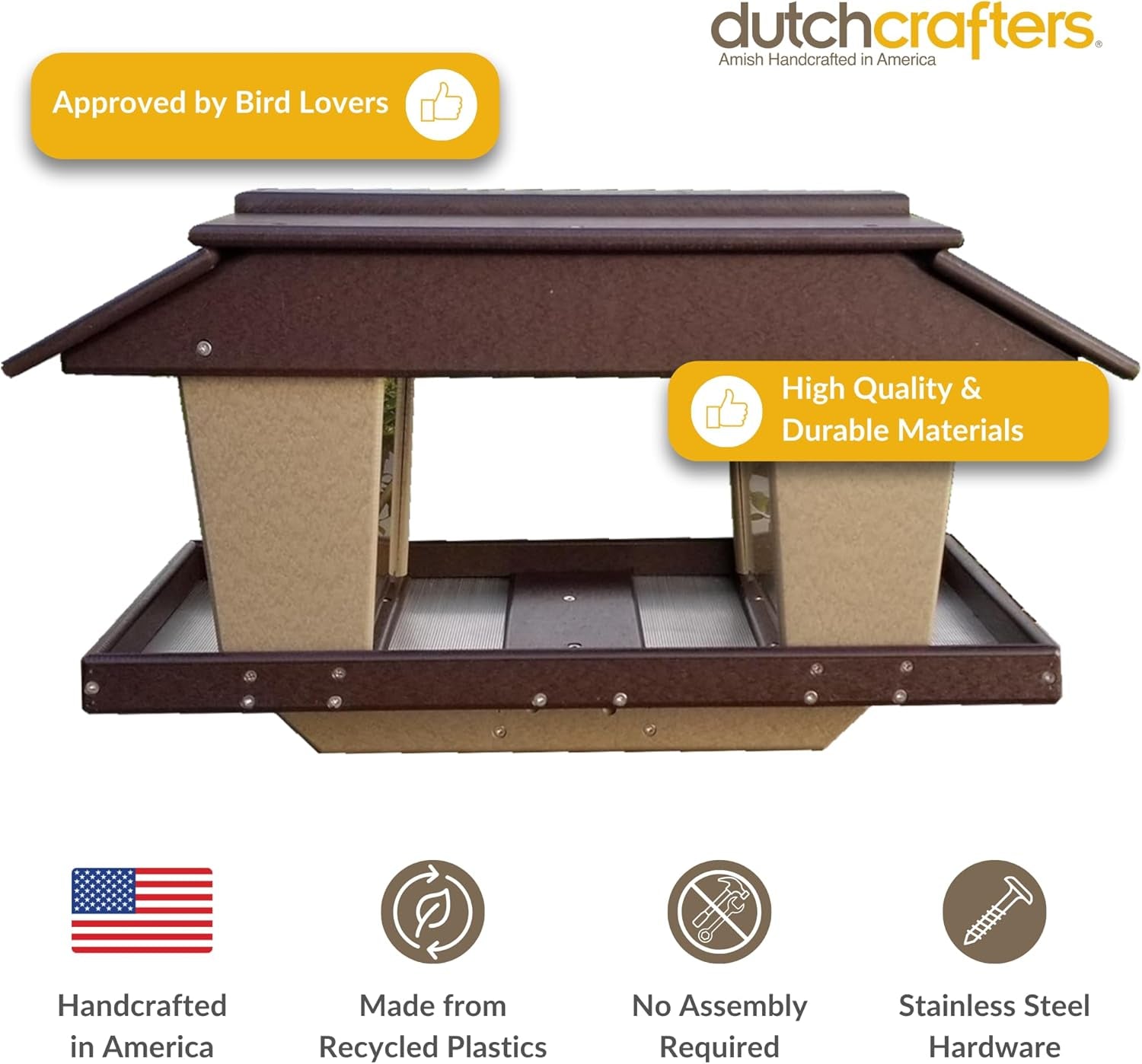 Poly Post Mount Extra Large Double Hopper Bird Feeder, Outdoor Wild Bird Feeder for Outside, USA Amish Made (Brown & Weatherwood)