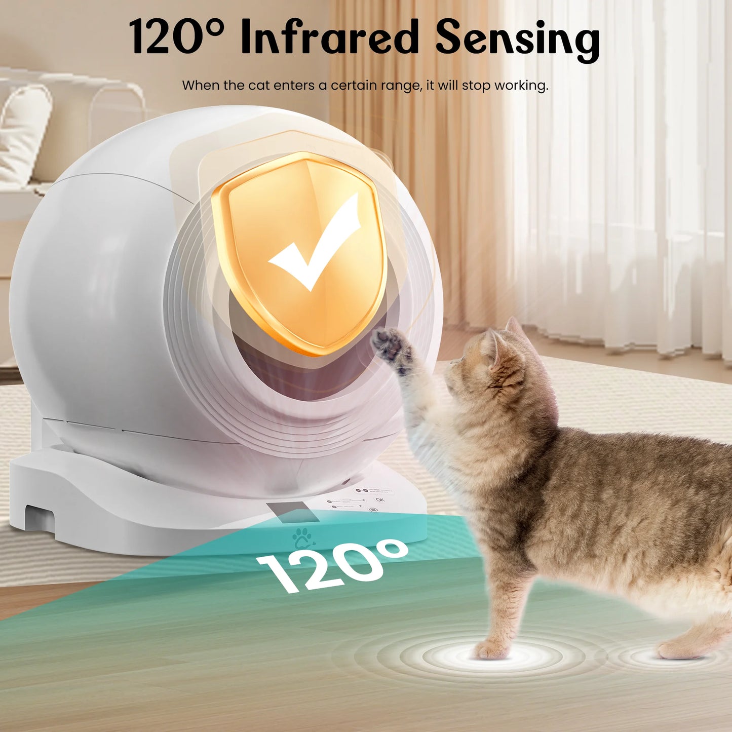 Self Cleaning Cat Litter Box, 65L XL Automatic Litter Box with APP Control, 120° Infrared Sensor Safety Protection & Odor Preventing, Multi-Cat Friendly