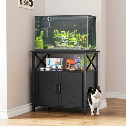 20-29 Gallon Fish Tank Stand, Aquarium Stand with Cat Litter Box Enclosure, Black
