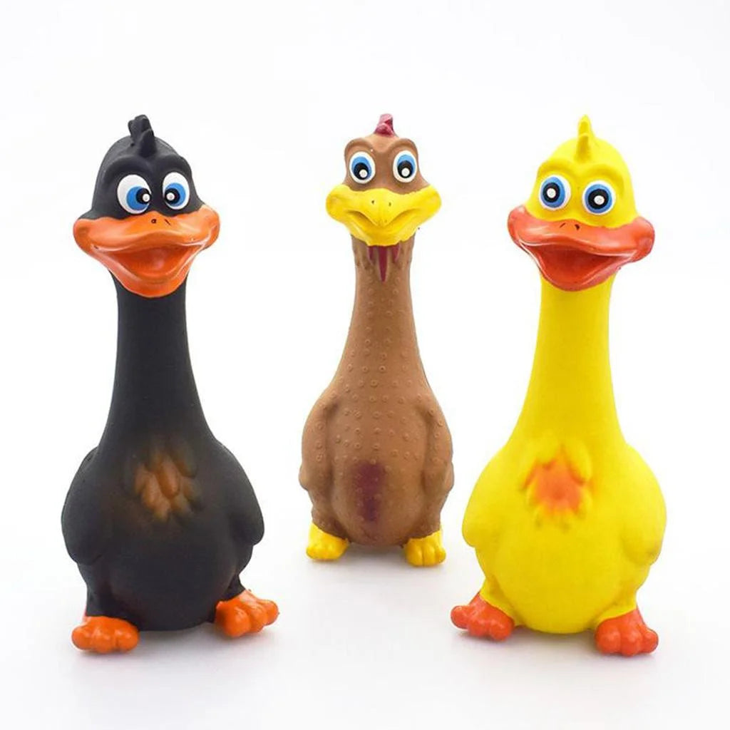 3Pcs Rubber Chicken Screaming Duck Squeaky Dog Toy Treat Cat Supply