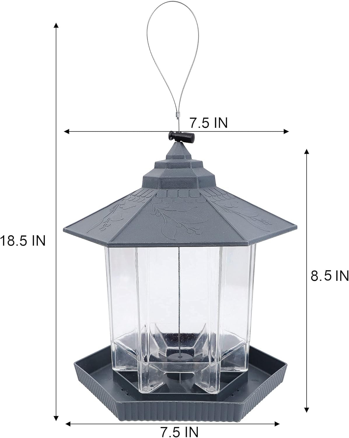 Wild Bird Feeder Hanging for Garden Yard outside Decoration, Hexagon Shaped outside Hanging Bird Feeders for Outdoors Squirrel Proof, Cardinal Bird Feeder (Light Grey)