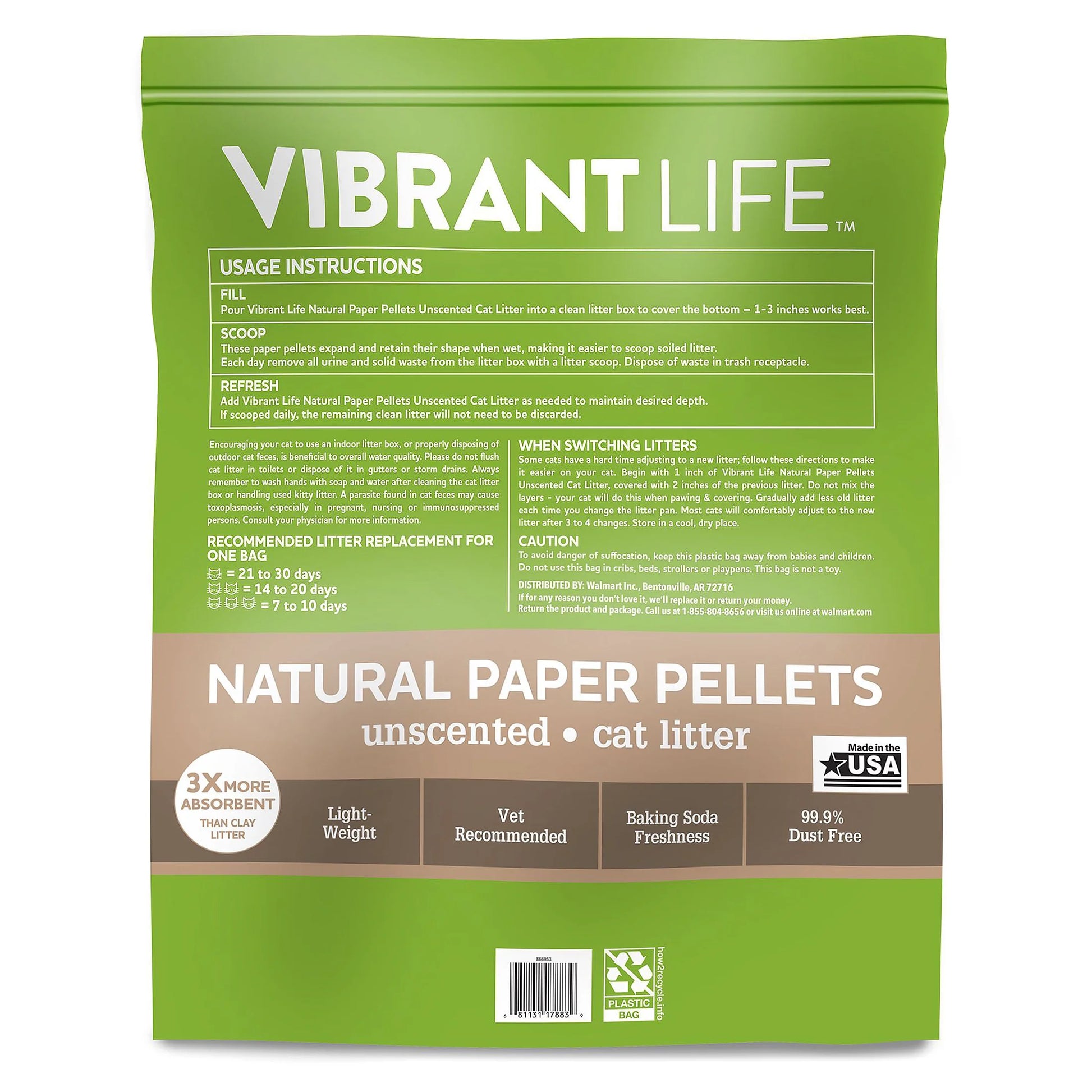 (2 Pack)  Natural Paper Pellets Cat Litter, Unscented, 20 Lb