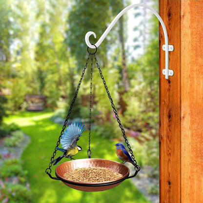 Pure Copper Hand Hammered Hanging Bird Bath and Feeder W/Iron Chain, 17-Inch Detachable Iron Chain Outdoor Birdbath and Birdfeeder for Garden Backyard Patio & Deck, Bird Water Feeder