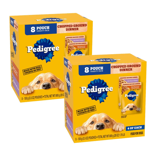 PEDIGREE CHOPPED GROUND DINNER Adult Soft Wet Dog Food 8-Count Variety Pack 3.5 oz Pouches (Pack of 2)