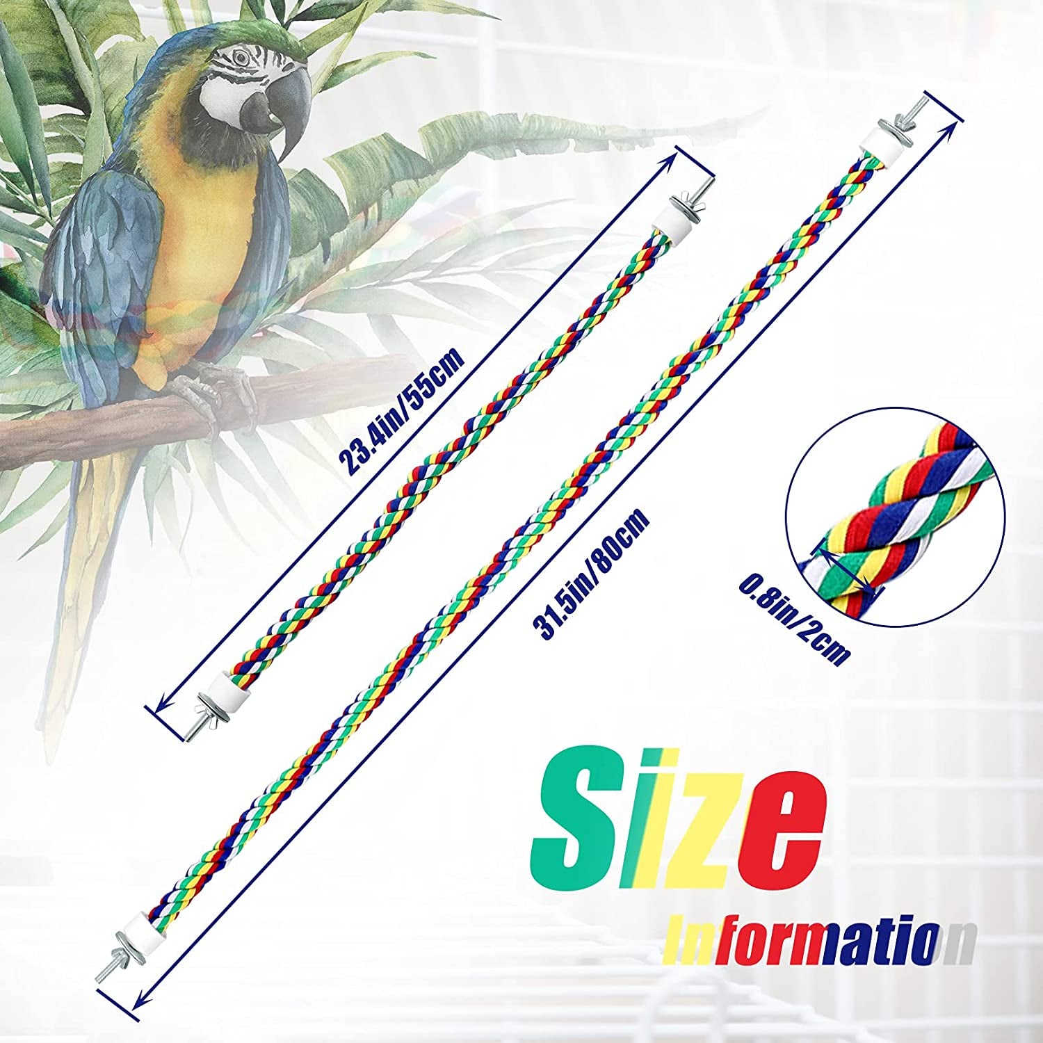 2 Pcs Bird Rope Perches Climbing Rope Bird Cage Accessories for Parrots, Parakeets, Cockatiels, Conures