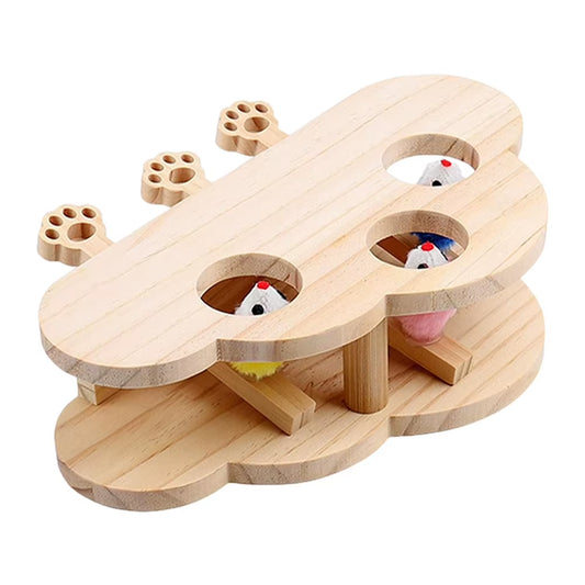 Cats Whack a Mole Game Cat Pop up Toy 3/5-Holed Whack a Mole Cat Toy Funny Solid Wood Cat Toy Interactive Pet Supplies