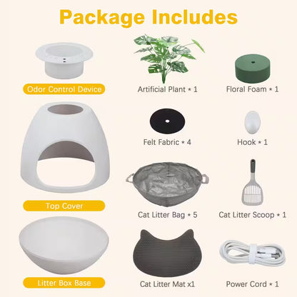 Cat Litter Box Plant Hidden with Smart Odor Removal System and Trap Mat