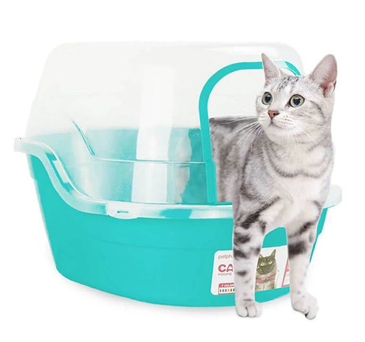 Extra Large Cat Litter Box, Color Teal, Jumbo Hooded, 24.8 X 20 X 16.5 In