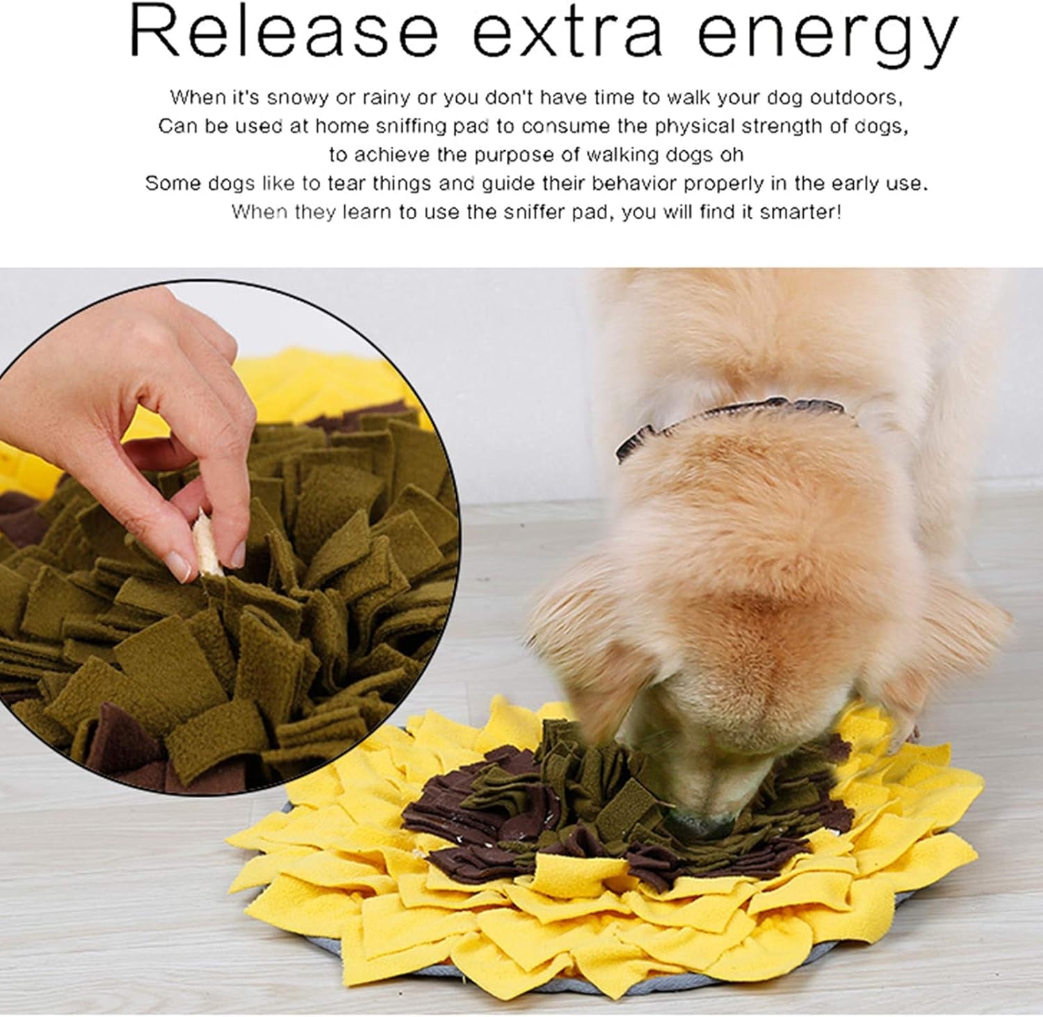 Snuffle Mat for Dog, Dog Puzzles for Smart Dogs, Interactive Dog Toys for Large Dogs, Anti-Choking Slow Food Training(Sunflower)