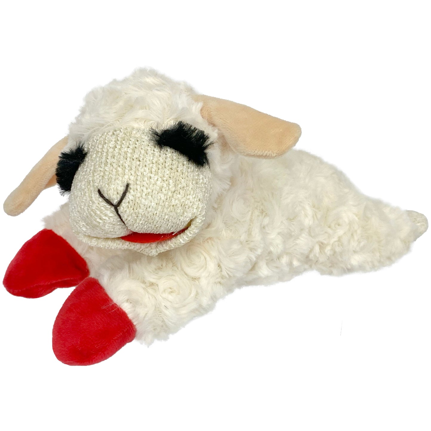 Plush Lamb Chop Squeaky Dog Toy, White with Red Paws, 10.5"