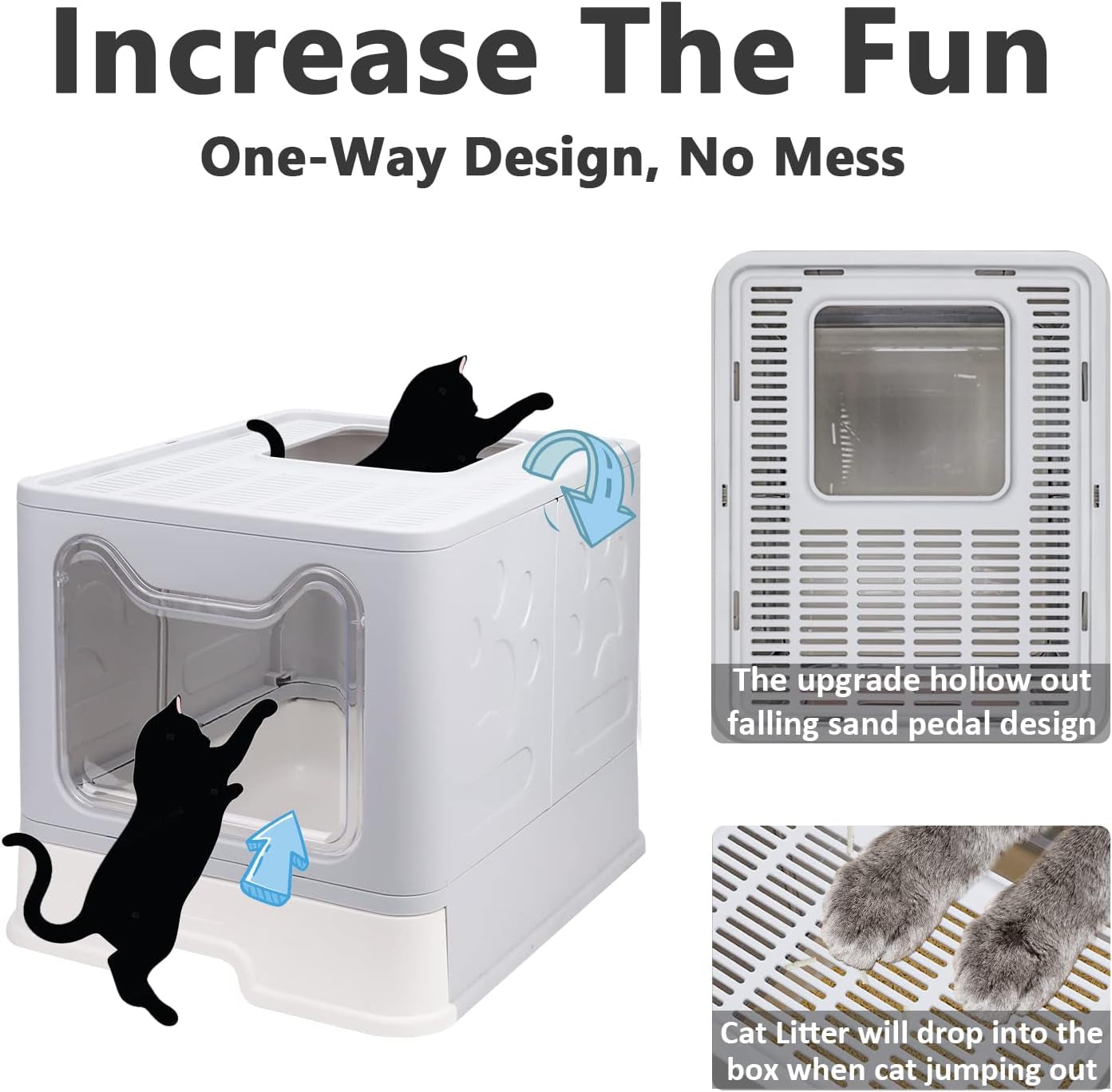 Foldable Cat Litter Box with Lid, Enclosed Potty, Large Top Entry Anti-Splashing Toilet, Easy to Clean Including Litter Scoop and 2-In-1 Cleaning Brush (Grey)