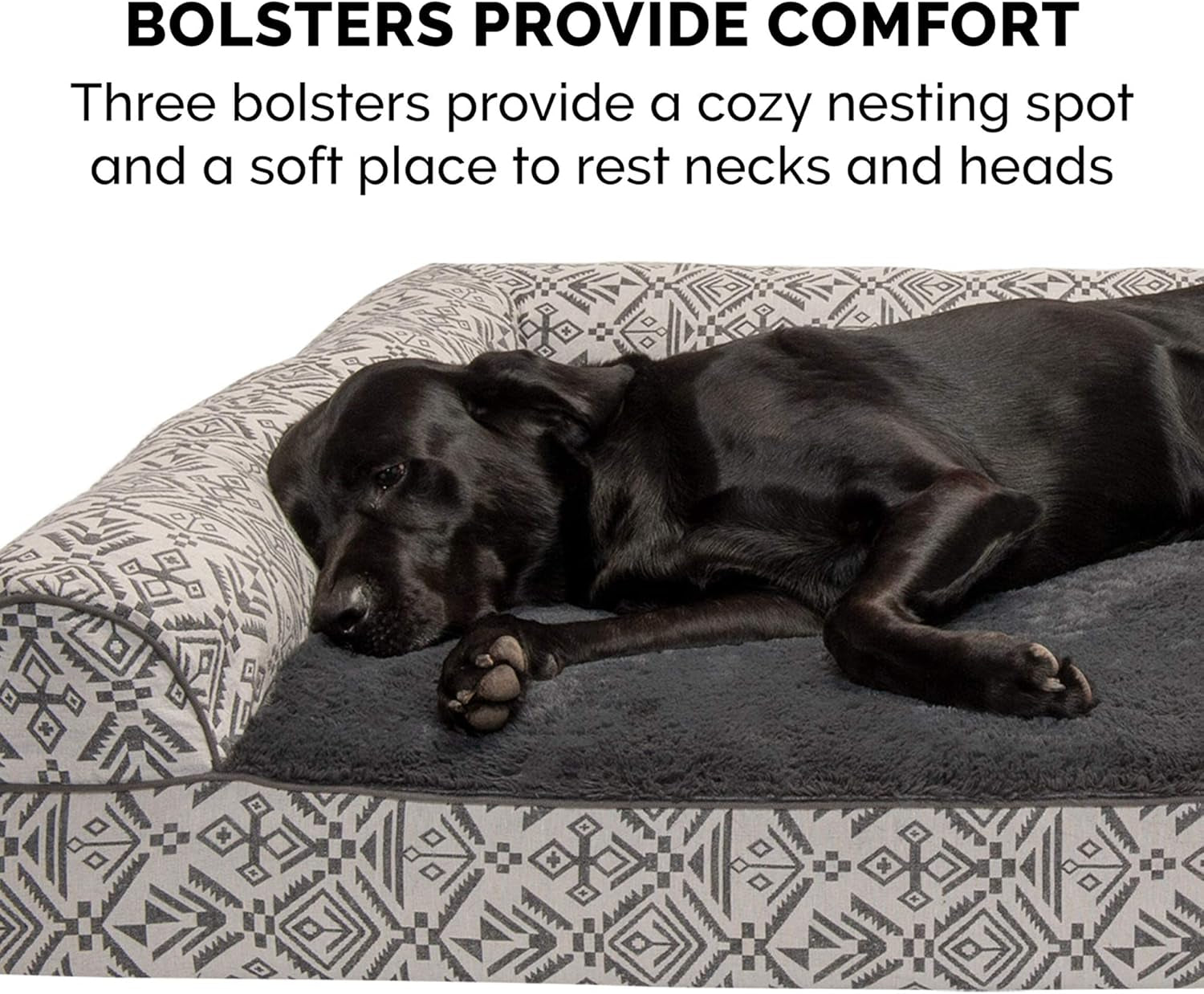 Pillow Dog Bed for Medium/Small Dogs W/ Removable Bolsters & Washable Cover - Plush & Southwest Kilim Woven Decor Sofa - Boulder Gray, Medium