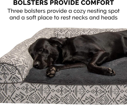 Pillow Dog Bed for Medium/Small Dogs W/ Removable Bolsters & Washable Cover - Plush & Southwest Kilim Woven Decor Sofa - Boulder Gray, Medium